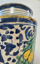 A pair of polychrome Italian maiolica armorial albarelli, Trapani, ca. 1600
