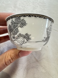 Four Chinese grisaille 'Western subject' cups and nine saucers, Qianlong