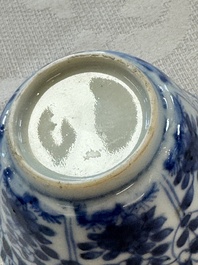 11 Chinese blue and white cups and 9 saucers, Kangxi and jade marks, Kangxi and later