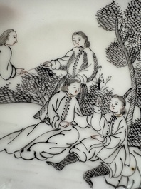 Four Chinese grisaille 'Western subject' cups and nine saucers, Qianlong