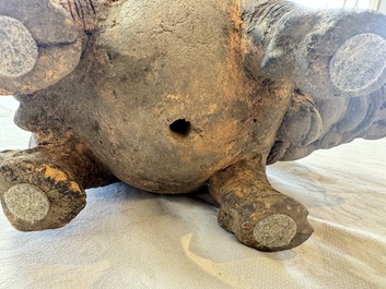 A Javanese terracotta boar-shaped money bank, probably Majapahit Kingdom, 15th C.