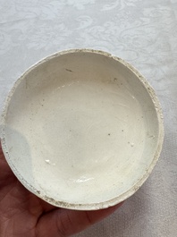 Four Chinese white-glazed boxes and covers with incised floral design from the Jepara shipwreck, Dehua or Anxi kiln, Song