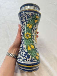 A pair of polychrome Italian maiolica armorial albarelli, Trapani, ca. 1600