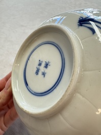 11 Chinese blue and white cups and 9 saucers, Kangxi and jade marks, Kangxi and later