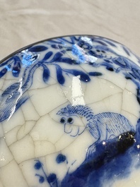 Four Chinese blue and white 'Bleu de Hue' cups and two bowls, various marks, 19th C.