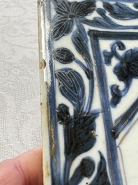 Six Chinese blue and white plates, a dish and a large tile, Yongzheng/Qianlong