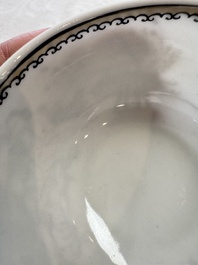 Four Chinese grisaille 'Western subject' cups and nine saucers, Qianlong