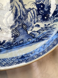 A Chinese blue and white 'Willow and Lotus' dish, Qianlong