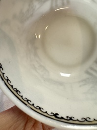 Four Chinese grisaille 'Western subject' cups and nine saucers, Qianlong