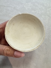 Four Chinese white-glazed boxes and covers with incised floral design from the Jepara shipwreck, Dehua or Anxi kiln, Song