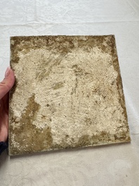 Six Chinese blue and white plates, a dish and a large tile, Yongzheng/Qianlong