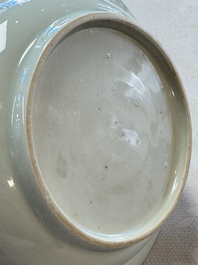 Six Chinese blue and white plates, a dish and a large tile, Yongzheng/Qianlong