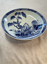 A Chinese blue and white 'Willow and Lotus' dish, Qianlong