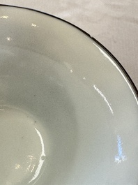 Four Chinese blue and white 'Bleu de Hue' cups and two bowls, various marks, 19th C.