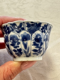 11 Chinese blue and white cups and 9 saucers, Kangxi and jade marks, Kangxi and later
