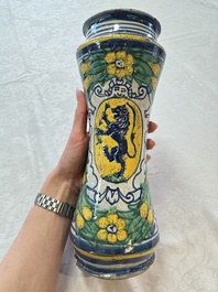 A pair of polychrome Italian maiolica armorial albarelli, Trapani, ca. 1600