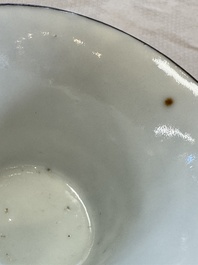 Four Chinese blue and white 'Bleu de Hue' cups and two bowls, various marks, 19th C.