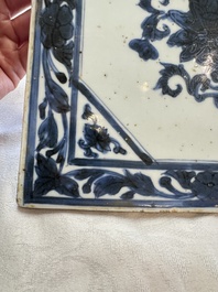 Six Chinese blue and white plates, a dish and a large tile, Yongzheng/Qianlong
