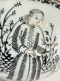 Four Chinese grisaille 'Western subject' cups and nine saucers, Qianlong