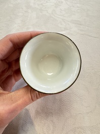Four Chinese blue and white 'Bleu de Hue' cups and two bowls, various marks, 19th C.