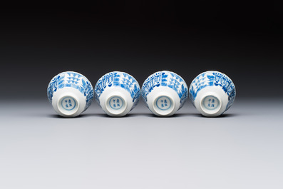 11 Chinese blue and white cups and 10 saucers, Kangxi and jade marks, 18/19th C.