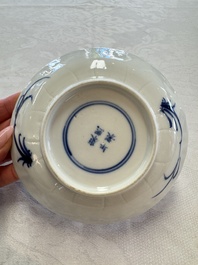 11 Chinese blue and white cups and 9 saucers, Kangxi and jade marks, Kangxi and later