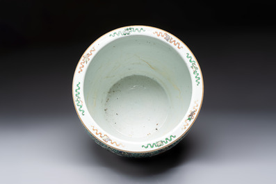 A Chinese famille verte 'Phoenixes and Mountainous Landscape' fish bowl or jardini&egrave;re, 19th C.
