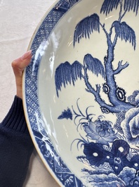 A Chinese blue and white 'Willow and Lotus' dish, Qianlong