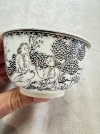 Four Chinese grisaille 'Western subject' cups and nine saucers, Qianlong