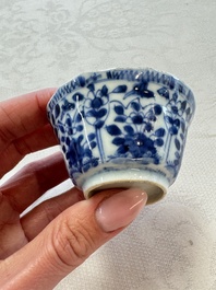 11 Chinese blue and white cups and 9 saucers, Kangxi and jade marks, Kangxi and later