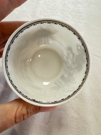 Four Chinese grisaille 'Western subject' cups and nine saucers, Qianlong