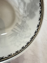 Four Chinese grisaille 'Western subject' cups and nine saucers, Qianlong