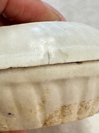 Four Chinese white-glazed boxes and covers with incised floral design from the Jepara shipwreck, Dehua or Anxi kiln, Song