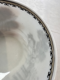 Four Chinese grisaille 'Western subject' cups and nine saucers, Qianlong