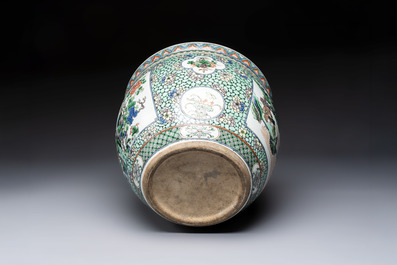 A Chinese famille verte 'Phoenixes and Mountainous Landscape' fish bowl or jardini&egrave;re, 19th C.