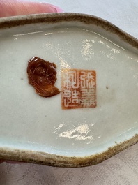 Two Chinese coral-red-ground covered bowls and a famille rose covered cricket box, Zhang Yihe 張義和 and Gong Hesheng 龔和盛 marks, 19th C.