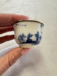 Four Chinese blue and white 'Bleu de Hue' cups and two bowls, various marks, 19th C.