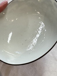 Four Chinese blue and white 'Bleu de Hue' cups and two bowls, various marks, 19th C.