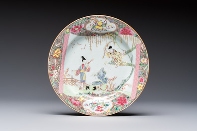 Three fine Chinese famille rose 'Xi Xiang Ji' plates, Yongzheng