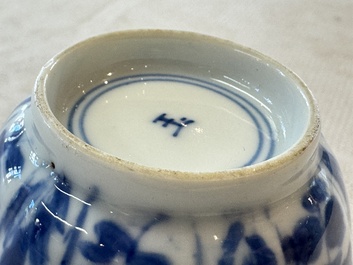 11 Chinese blue and white cups and 9 saucers, Kangxi and jade marks, Kangxi and later