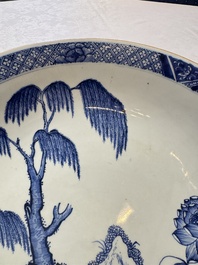 A Chinese blue and white 'Willow and Lotus' dish, Qianlong