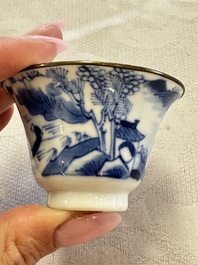 Four Chinese blue and white 'Bleu de Hue' cups and two bowls, various marks, 19th C.