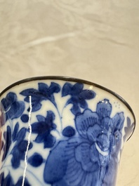 Four Chinese blue and white 'Bleu de Hue' cups and two bowls, various marks, 19th C.