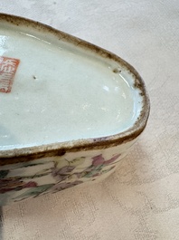 Two Chinese coral-red-ground covered bowls and a famille rose covered cricket box, Zhang Yihe 張義和 and Gong Hesheng 龔和盛 marks, 19th C.