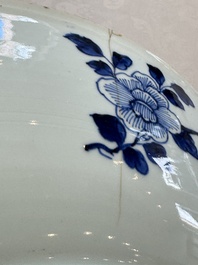 A Chinese blue and white 'Willow and Lotus' dish, Qianlong