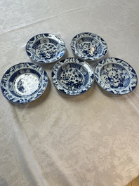 Six Chinese blue and white plates, a dish and a large tile, Yongzheng/Qianlong