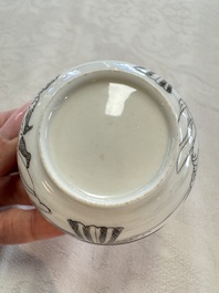 Four Chinese grisaille 'Western subject' cups and nine saucers, Qianlong