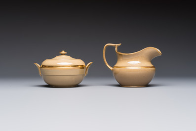 A 24-piece English Spode mocha-ground and gilt coffee and tea service, 19th C.