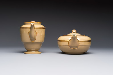 A 24-piece English Spode mocha-ground and gilt coffee and tea service, 19th C.