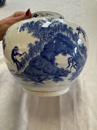 A Chinese blue and white 'Monkeys' vase, Man Tang Fu Ji 滿堂福記 mark, 19th C.